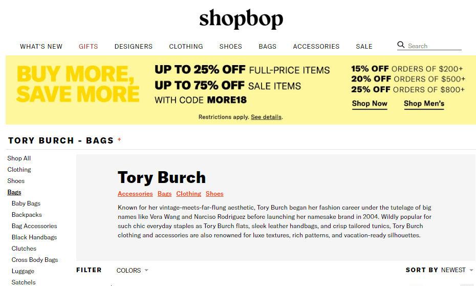 2018感恩節瘋狂優惠, Shopbop網購Tory Burch品牌鞋包低至7折起,